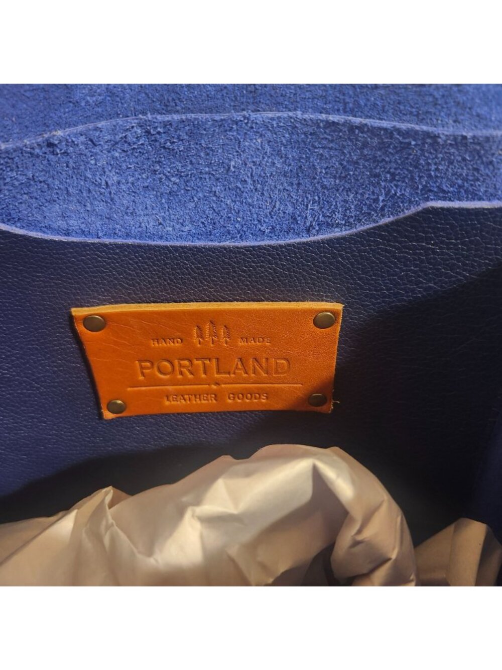 Portland Leather Med Classic Tote Cobalt Pebbled Leather Tan Handles (Tandles) - Picture 8 of 9